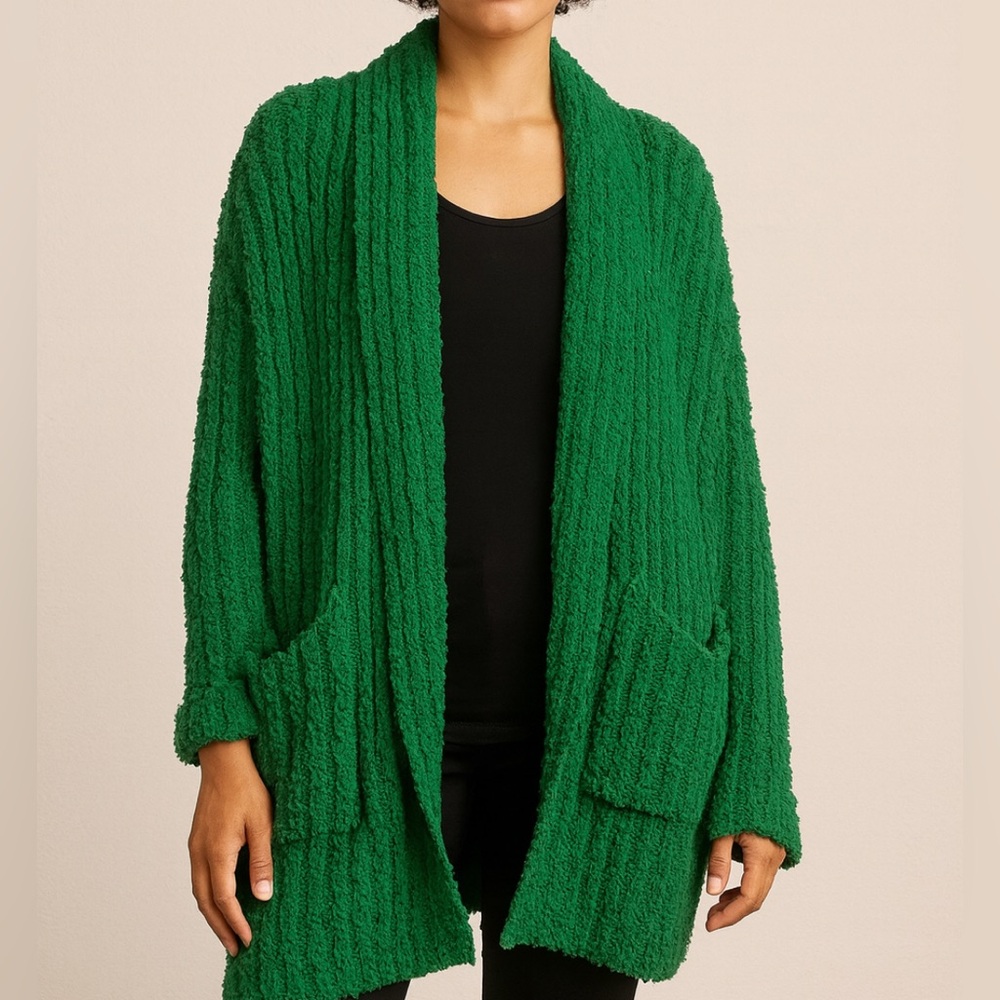 Sweet Generis Emerald Green Textured Open Front Cardigan – Size M/L